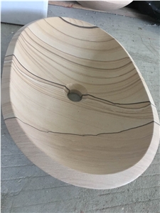 Wooden Sandstone Vessel Basin Cheap Stone Basin
