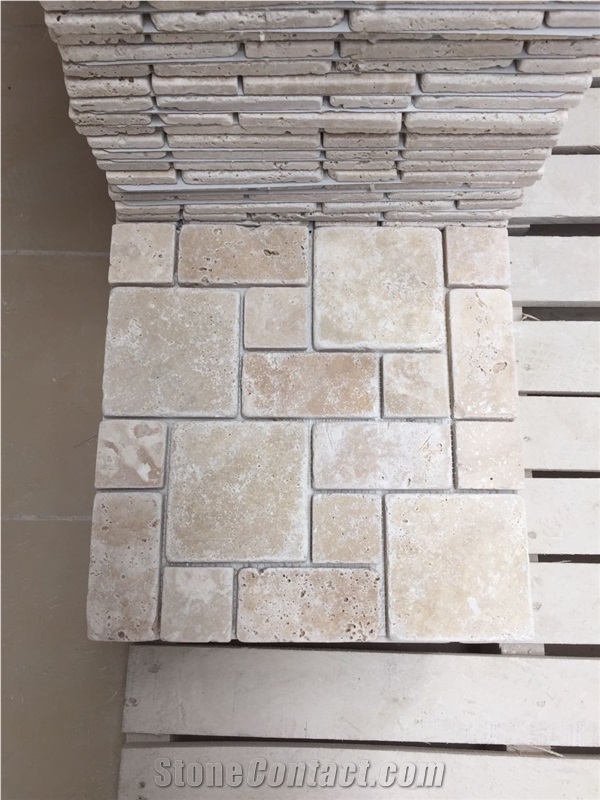 Mini Pattern Set Tumbled Beige Travertine Mosaic K30