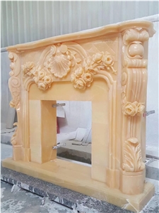 Beige Onyx Flower Handcarved Fireplace Mantel / Fireplace Hearth