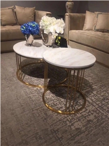 Custom Design Marble Round Tables on Stainless Steel Shelf