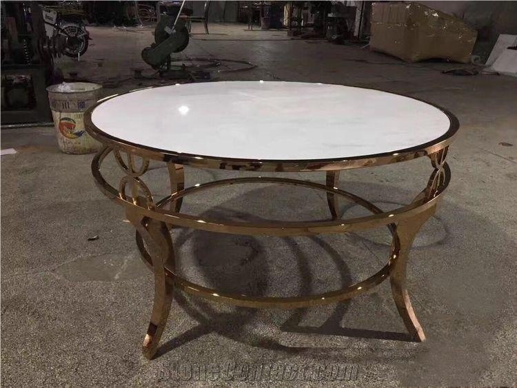 Custom Design Marble Round Tables on Stainless Steel Shelf