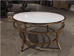 Custom Design Marble Round Tables on Stainless Steel Shelf