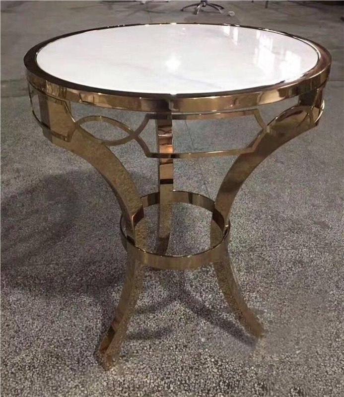 Custom Design Marble Round Tables on Stainless Steel Shelf