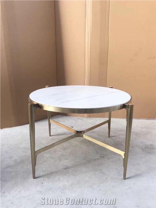Custom Design Marble Round Tables on Stainless Steel Shelf