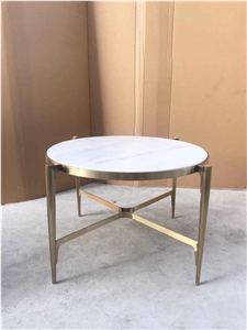Custom Design Marble Round Tables on Stainless Steel Shelf