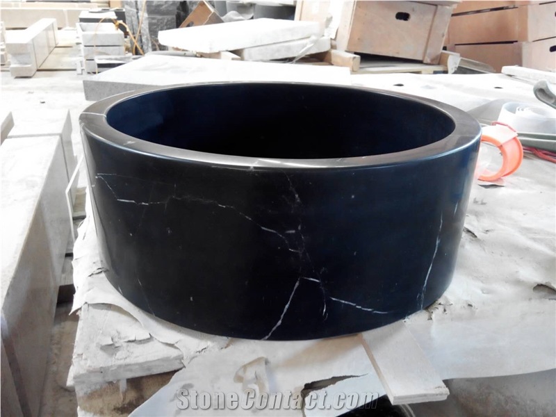 Custom Made Black Marquina Round Sinks Marble Black Bathroom Sinks