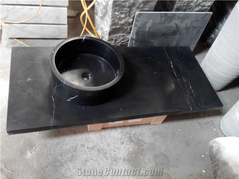 Custom Made Black Marquina Round Sinks Marble Black Bathroom Sinks