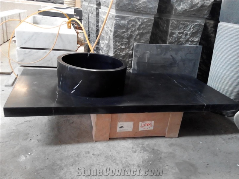 Custom Made Black Marquina Round Sinks Marble Black Bathroom Sinks