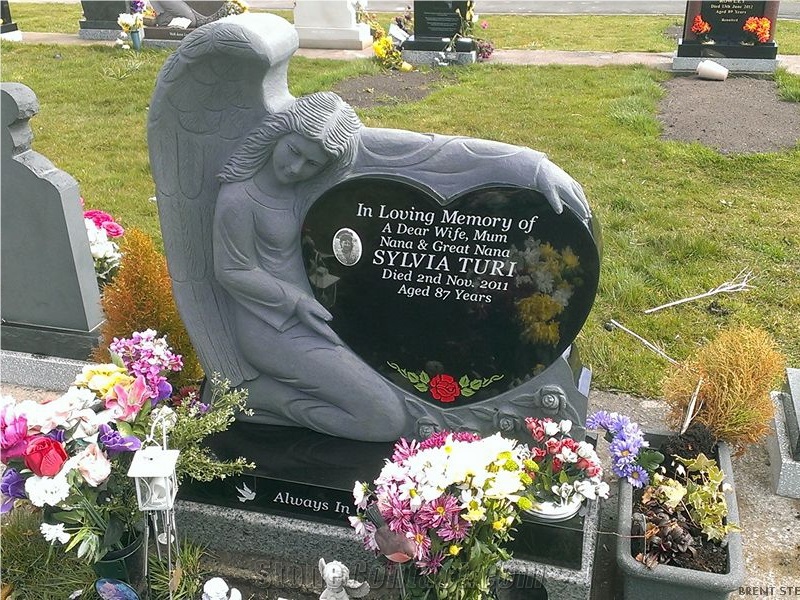 Custom Made Gravestone Black Granite Upright Monuments