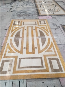 Custom Round Marble Medallions Crema Marfil Round Rosettes for Floor, Waterjet Rosettes
