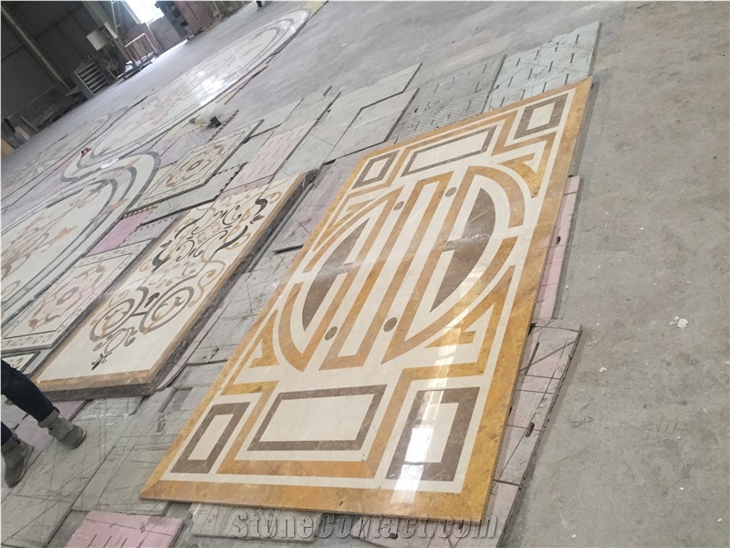 Custom Round Marble Medallions Crema Marfil Round Rosettes for Floor, Waterjet Rosettes