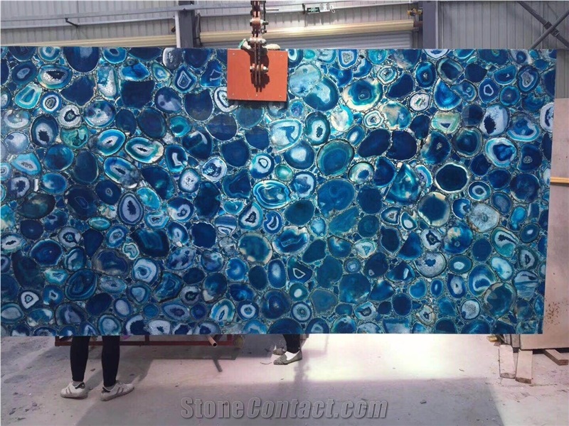 Factory Price Backlit Semiprecious Stone Blue Agate Gemstone Slab