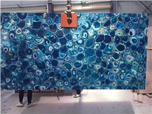 Factory Price Backlit Semiprecious Stone Blue Agate Gemstone Slab