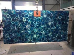 Factory Price Backlit Semiprecious Stone Blue Agate Gemstone Slab