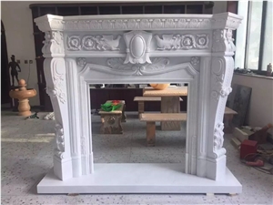 Handcarved Modern Fireplace,Sculptured White Marble Fireplace Mantel
