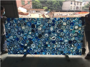 Natural Backlit Semiprecious Stone Blue Agate Gemstone Slab Natural Backlit Semiprecious Stone Blue Agate Gemstone Slab