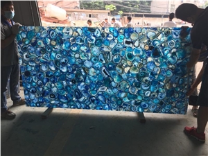 Natural Backlit Semiprecious Stone Blue Agate Gemstone Slab