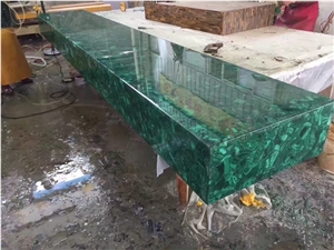 Natural Semiprecious Gemstone Green Malachite Bar Top