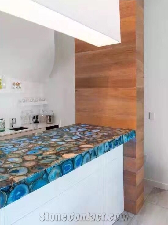 Semiprecious Gemstone Blue Agate for Bathroom Project