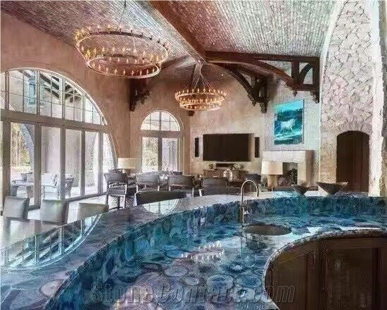 Semiprecious Gemstone Blue Agate for Bathroom Project