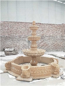 Stone Carving 3 Tiers Yellow Limestone Large Water Fountain for Garden