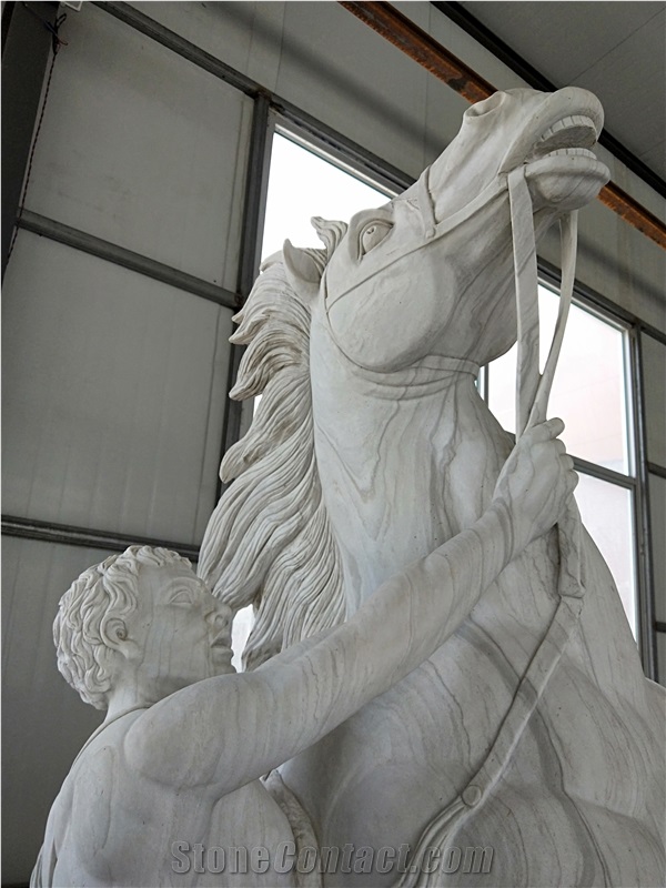 White Marble Horse with Boy Statue,Landscape Western Sculpture