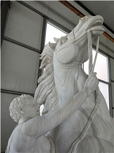 White Marble Horse with Boy Statue,Landscape Western Sculpture