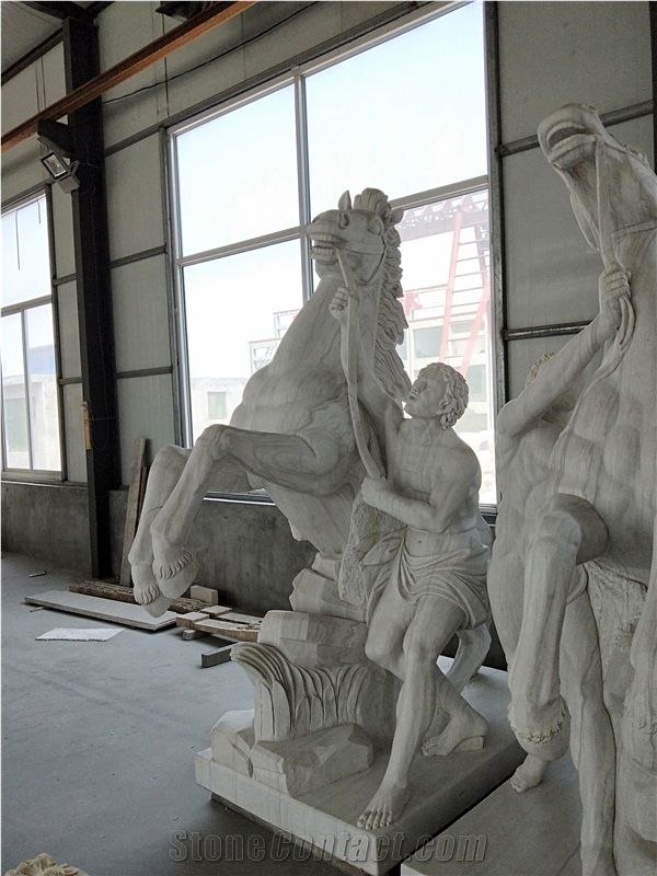 White Marble Horse with Boy Statue,Landscape Western Sculpture