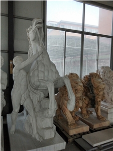 White Marble Horse with Boy Statue,Landscape Western Sculpture