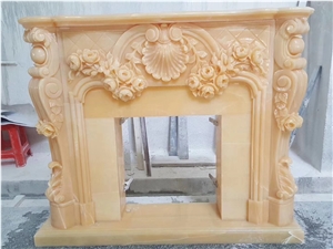 Yellow Onyx Polished and Carved Fireplace Design for Interior Decor