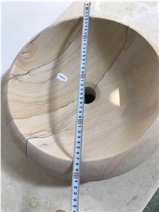 China Yellow Wooden Sandstone Vessel Bowl Round Oval Sinks Basins Bath, Beige Sandstone Oval Sinks