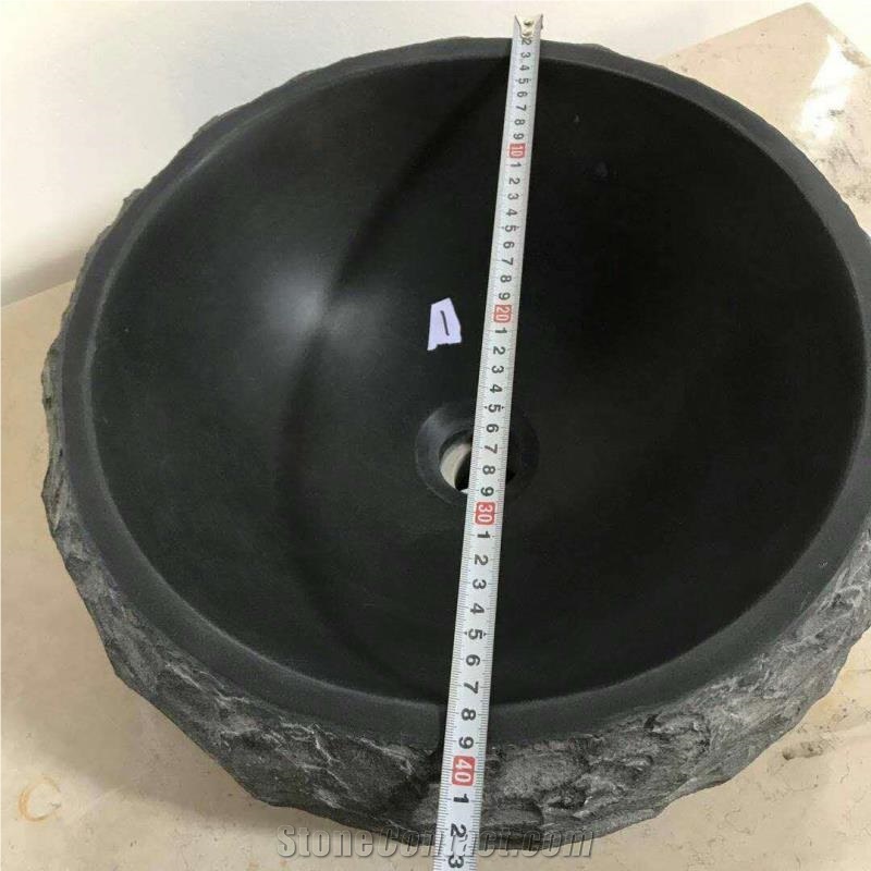 Hainan Grey Basalt Andesite Bathroom Sinks Wash Basins Bowls Natural