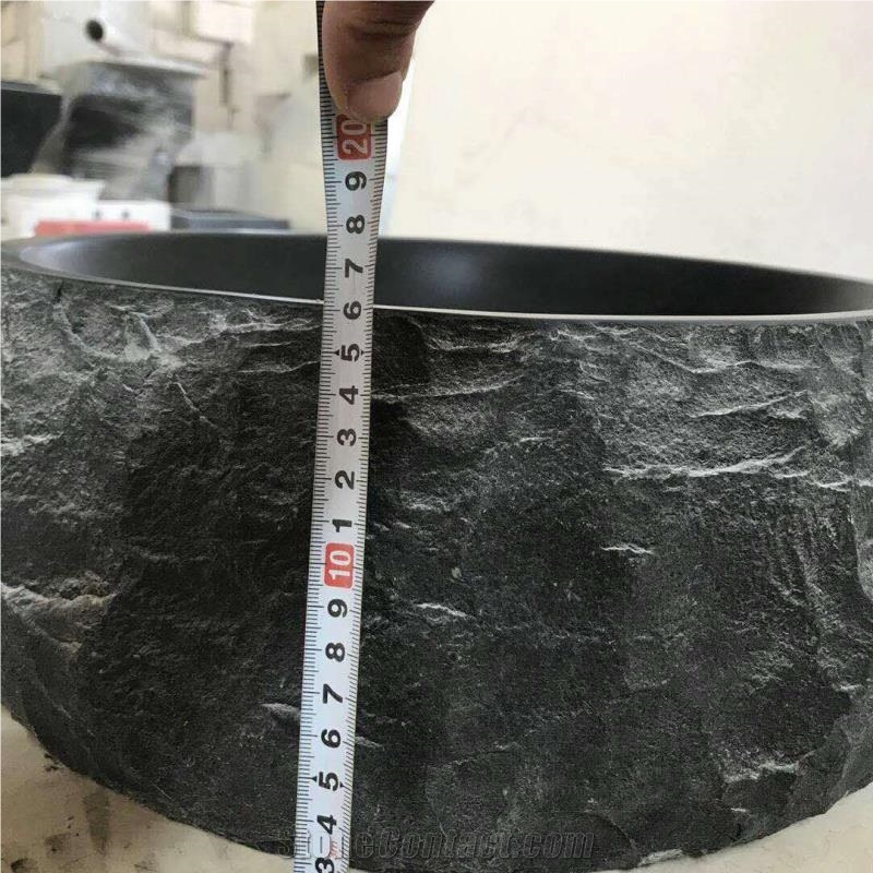 Hainan Grey Basalt Andesite Bathroom Sinks Wash Basins Bowls Natural