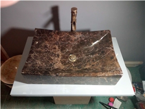 Natural Stone Dark Emperador Marble Rectangular Wash Basin Sinks