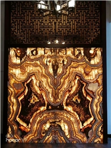 Tiger Onyx Bookmatched For Wall Translucent Design