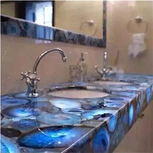 Blue Agate Semiprecious Stone Vanity Top Blue Gemstone Countertop