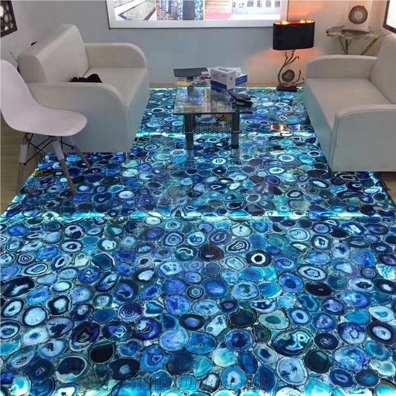 Blue Agate Semiprecious Stone Vanity Top Blue Gemstone Countertop
