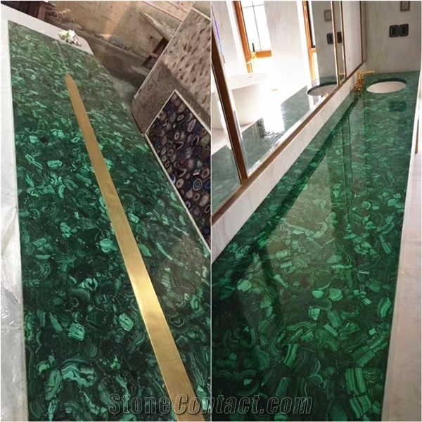 Green Gemestone Agate Bathroom Countertop Green Semiprecious Malachite Vanity Top