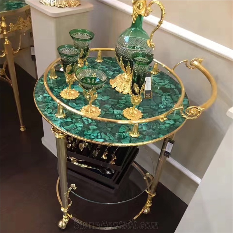 Green Gemstone Malachite Round Table Top Green Semiprecious Agate Tops