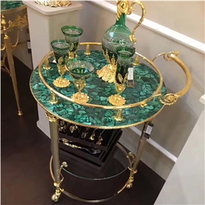 Green Gemstone Malachite Round Table Top Green Semiprecious Agate Tops