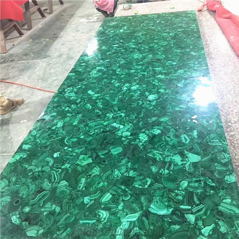 Green Gemstone Malachite Round Table Top Green Semiprecious Agate Tops