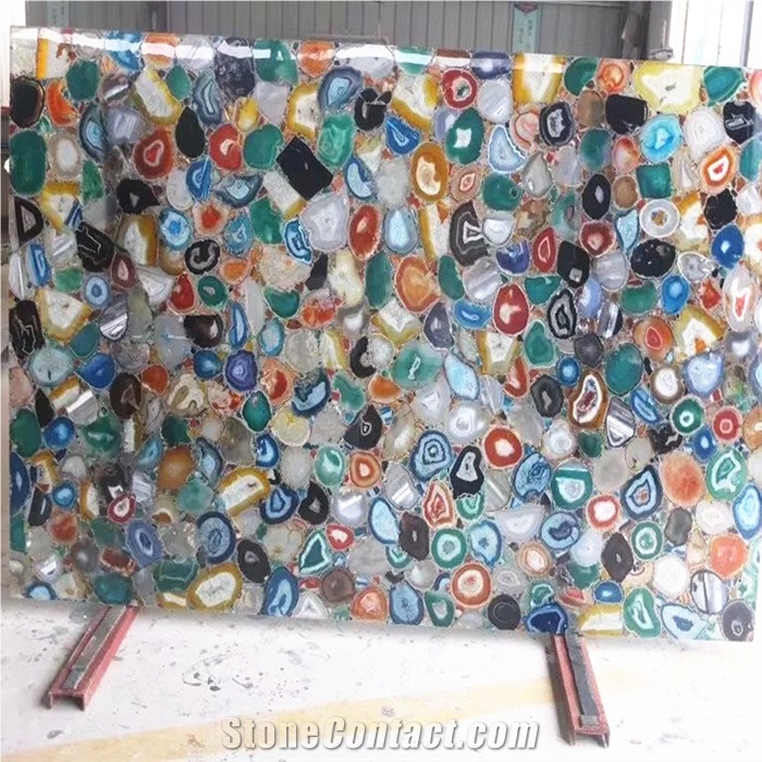 Multicolor Semiprecious Stone Jade Agate Multicolor Gemstone Slab Tile