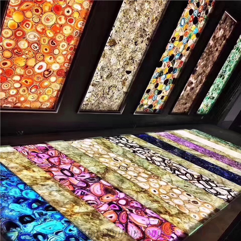 Multicolor Semiprecious Stone Jade Agate Multicolor Gemstone Slab Tile