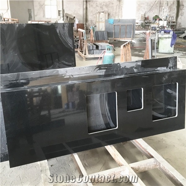 Nero Absoluto Granito China Pure Black Granite Double Sink Countertops