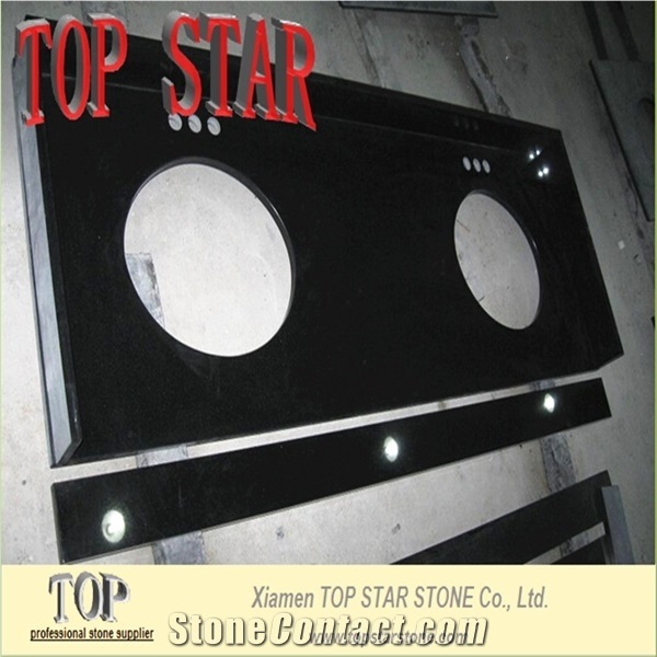 Nero Absoluto Granito China Pure Black Granite Double Sink Countertops
