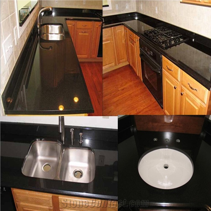 Nero Absoluto Granito China Pure Black Granite Double Sink Countertops
