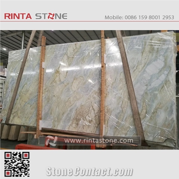 Changbai White Onyx China Blue River Marble Dreaming Moon Slab