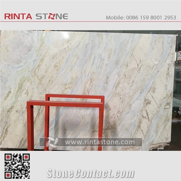 Changbai White Onyx China Blue River Marble Dreaming Moon Slab
