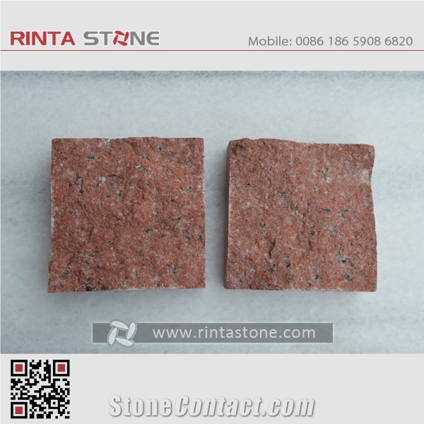 China Red Granite Natural Dark Real Deep Stone for Blind Person，Cube Stone & Pavers