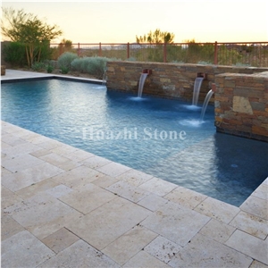 Beige Travertine French Pattern 3cm Thickness Tumbled Antique Finish